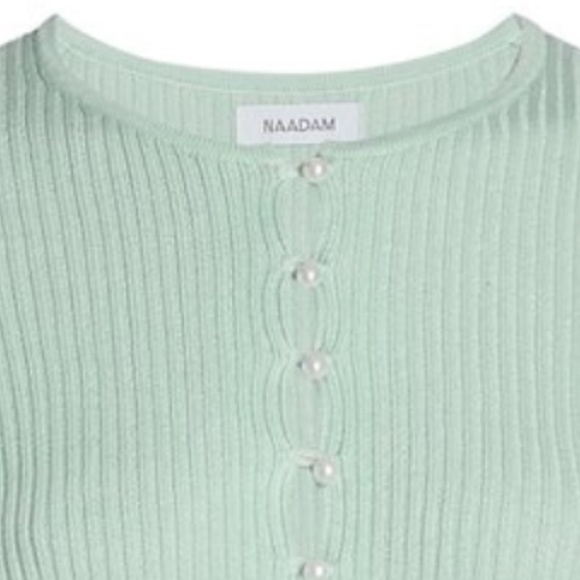 NEW Naadam Silk Cashmere Ribbed Short Sleeve Cardigan Pale Blue XS - Picture 9 of 14